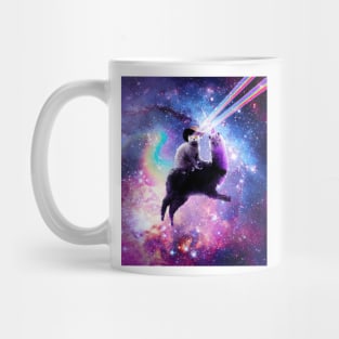 Laser Eyes Outer Space Cat Riding On Llama Unicorn Mug